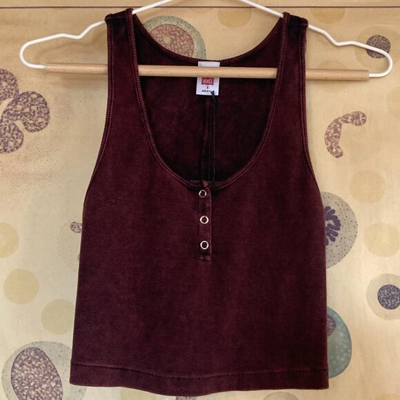 RE/DONE Hanes cropped henley in LSD Burgundy Size Small NWT - Picture 1 of 5